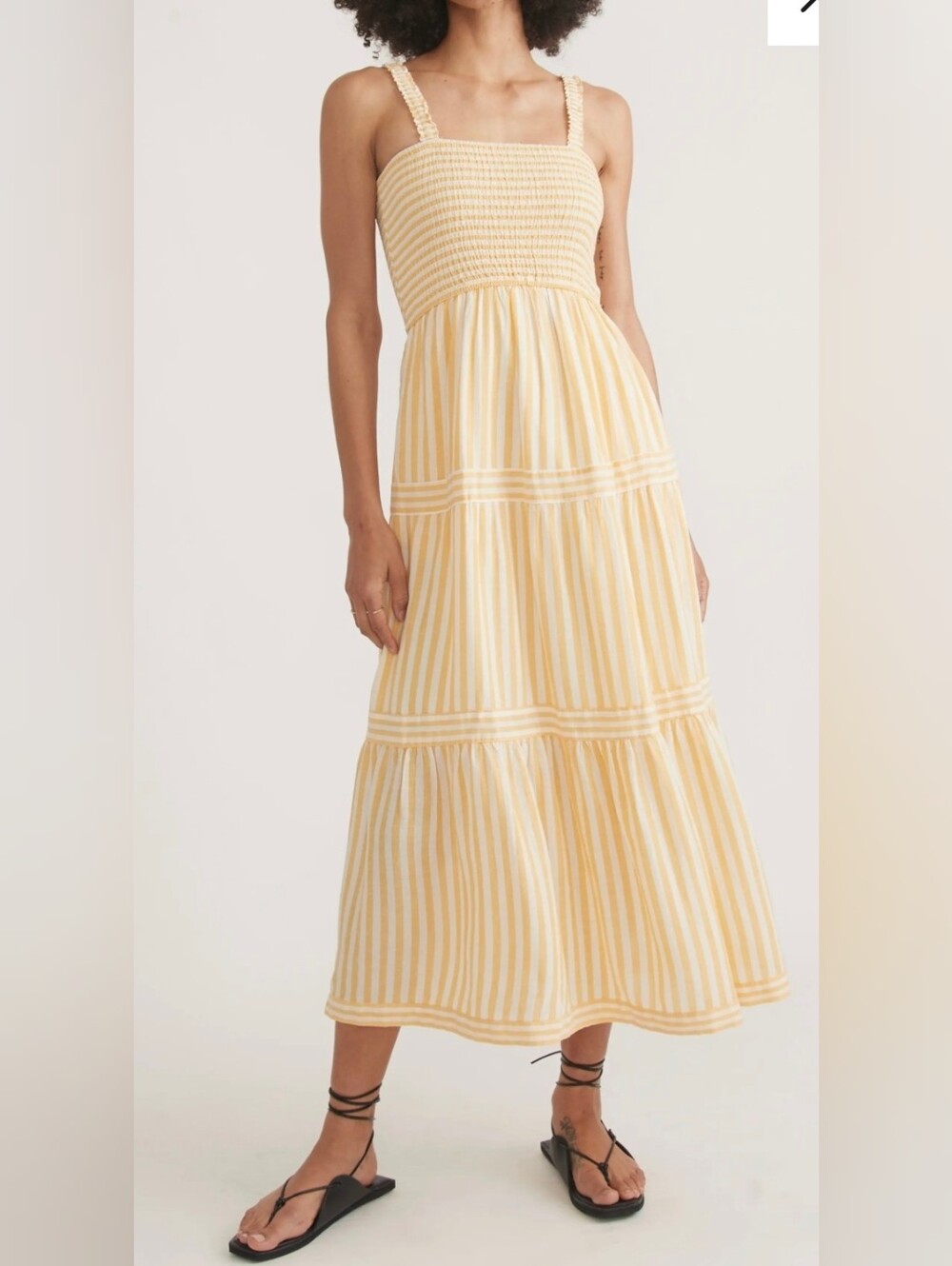 Marine Layer Selene stripe smocked bodice midi dress Size L
